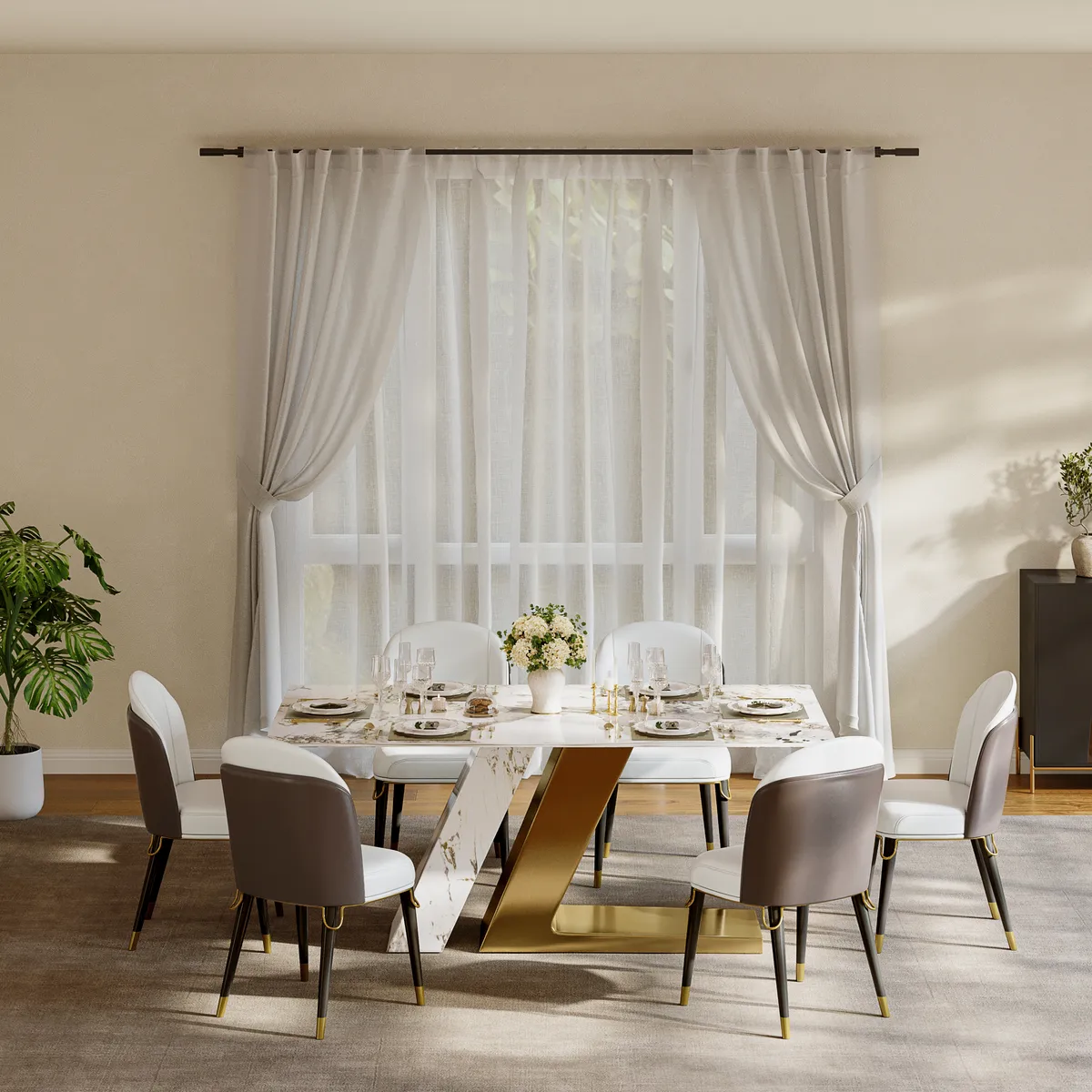 Modern Dining Chairs PU Leather with Upholstered Warm White Dining Room Chairs 4-Pieces — image 4