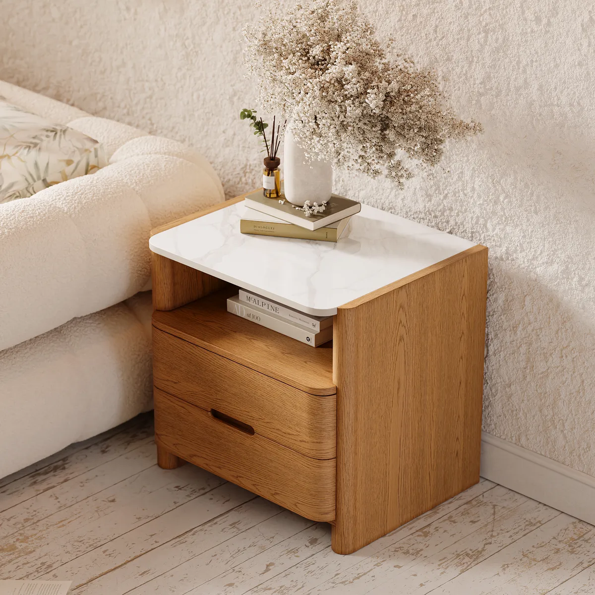Modern Sintered Stone Top Nightstand with Drawers & — image 7