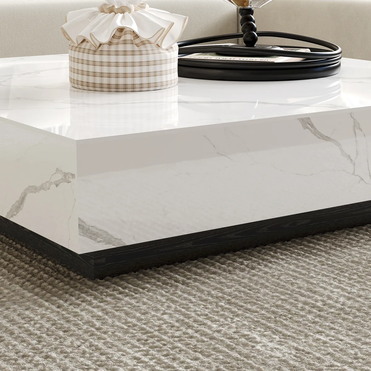 87" Modern White Marble Veneer Sintered Stone Electric Fireplace TV Stand with Remote Control Temperature Adjustable Coffee Table Set — image 24
