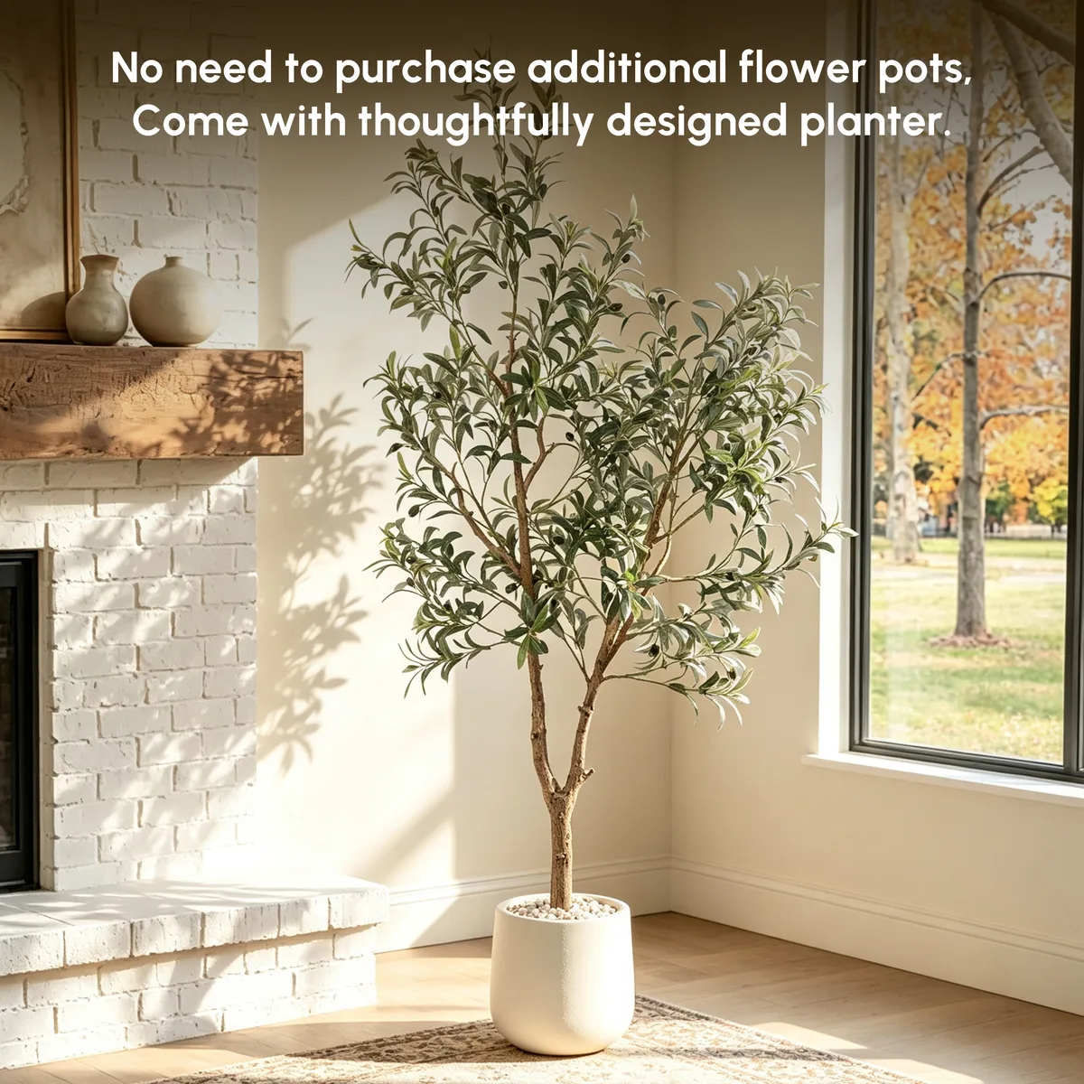 6 ft. Artificial Olive Tree with Planter and Decorative Pebbles — image 6