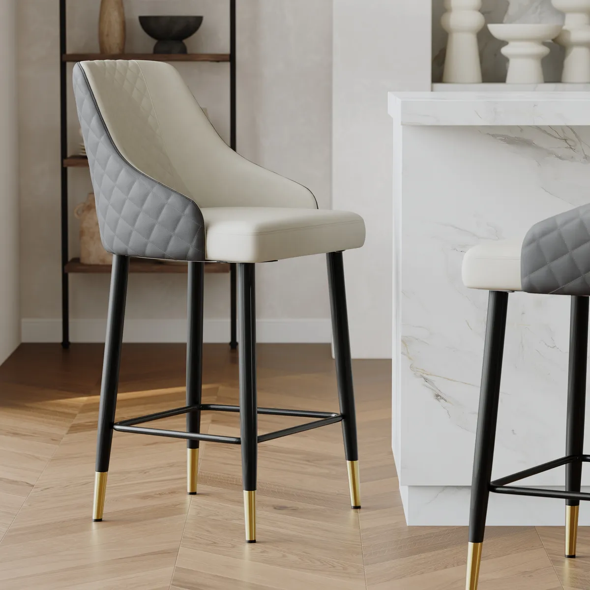 Diamic Black Faux Leather Counter Stool with Upholstered — image 21