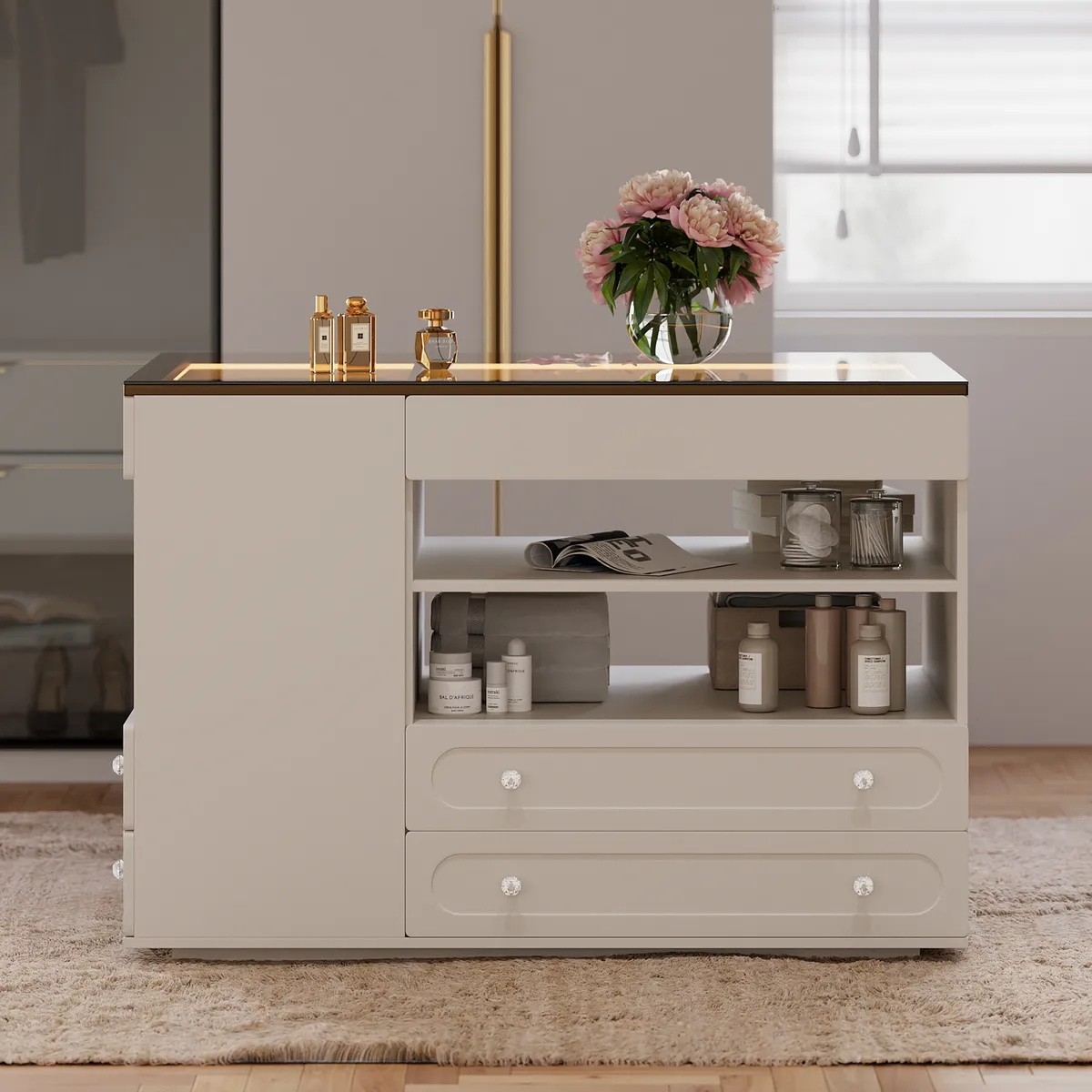 Modern Dresser Width of 47" with Jewelry Storage Walk in Closet Island with LED Light — image 4
