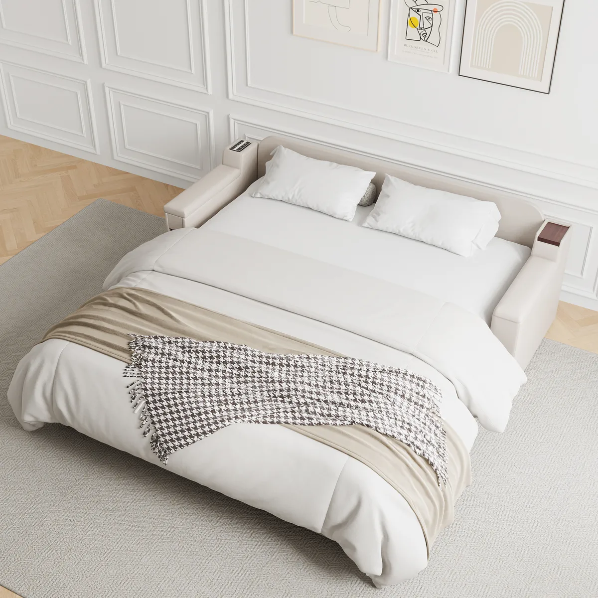 82.7" Convertible Bed King Sleeper Sofa Leath-aire Upholstered Storage with Speaker — image 5