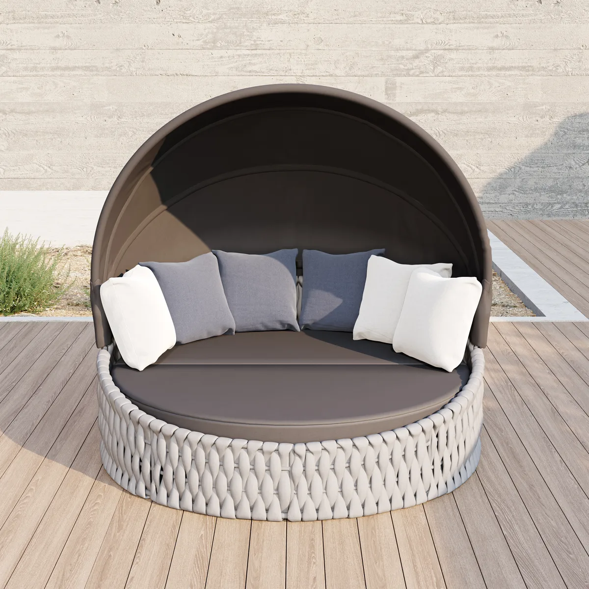 Cocaro Round Garden Polyrattan Sun Island with Roof and Weatherproof Cover