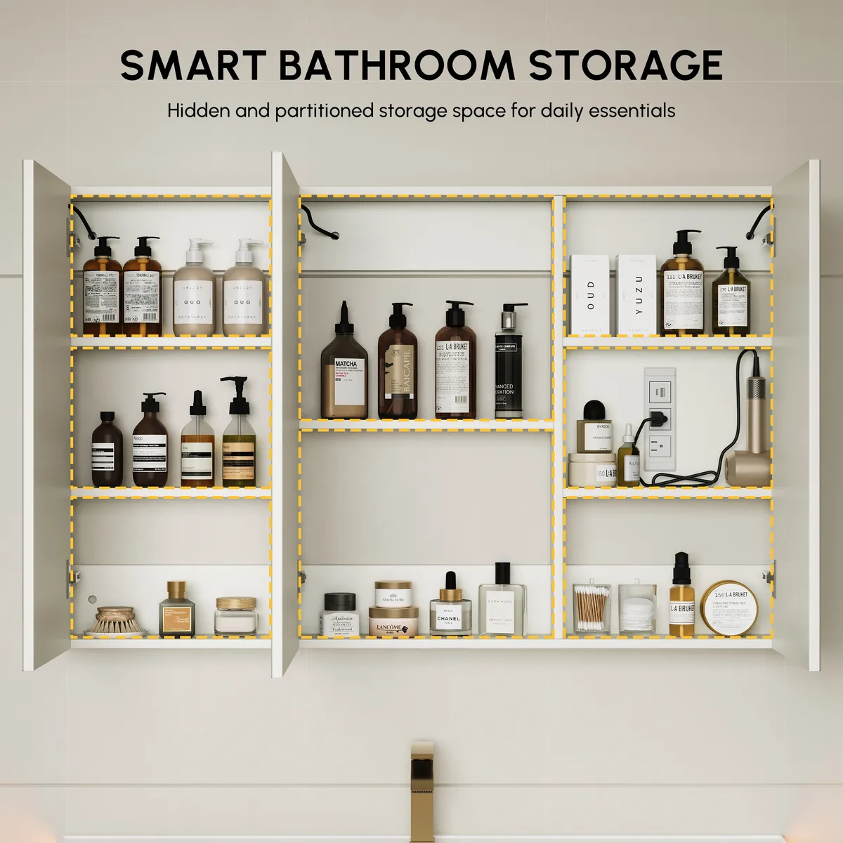 47" Modern Wall-mounted LED Bathroom Medicine Cabinet Vanity Mirror with Storage — image 26