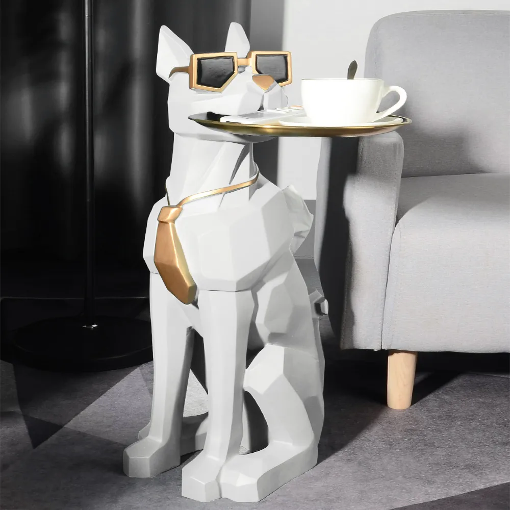 Sculpture Tray End Table Modern Black Side Table with Tissue Storage