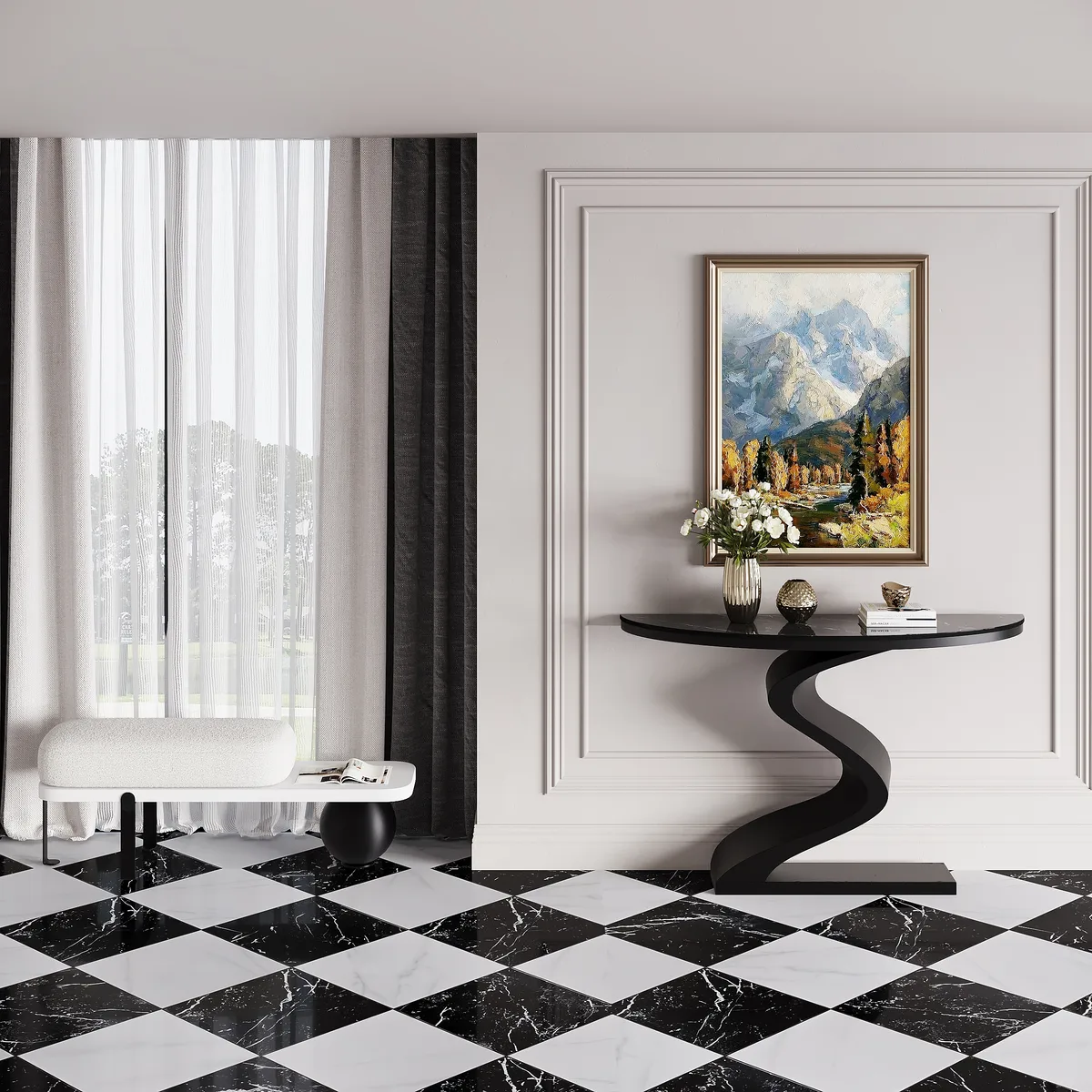 Curved Console Table with Sintered Stone Top Half Moon Shape Entryway Furniture — image 6