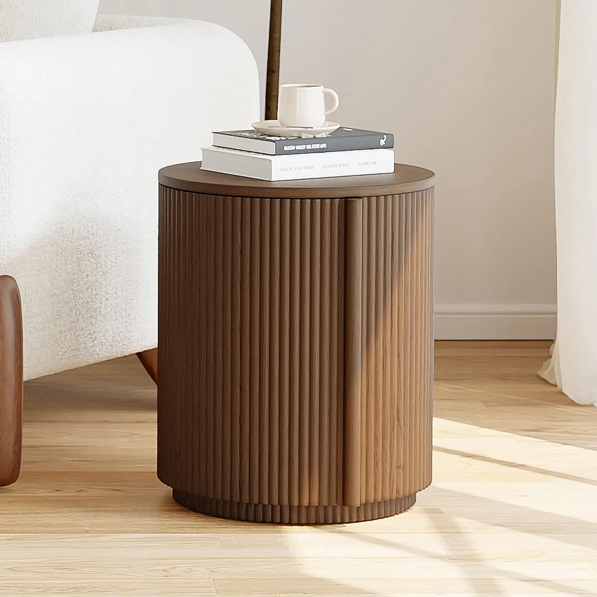 Round Fluted Side Table with Storage — image 13