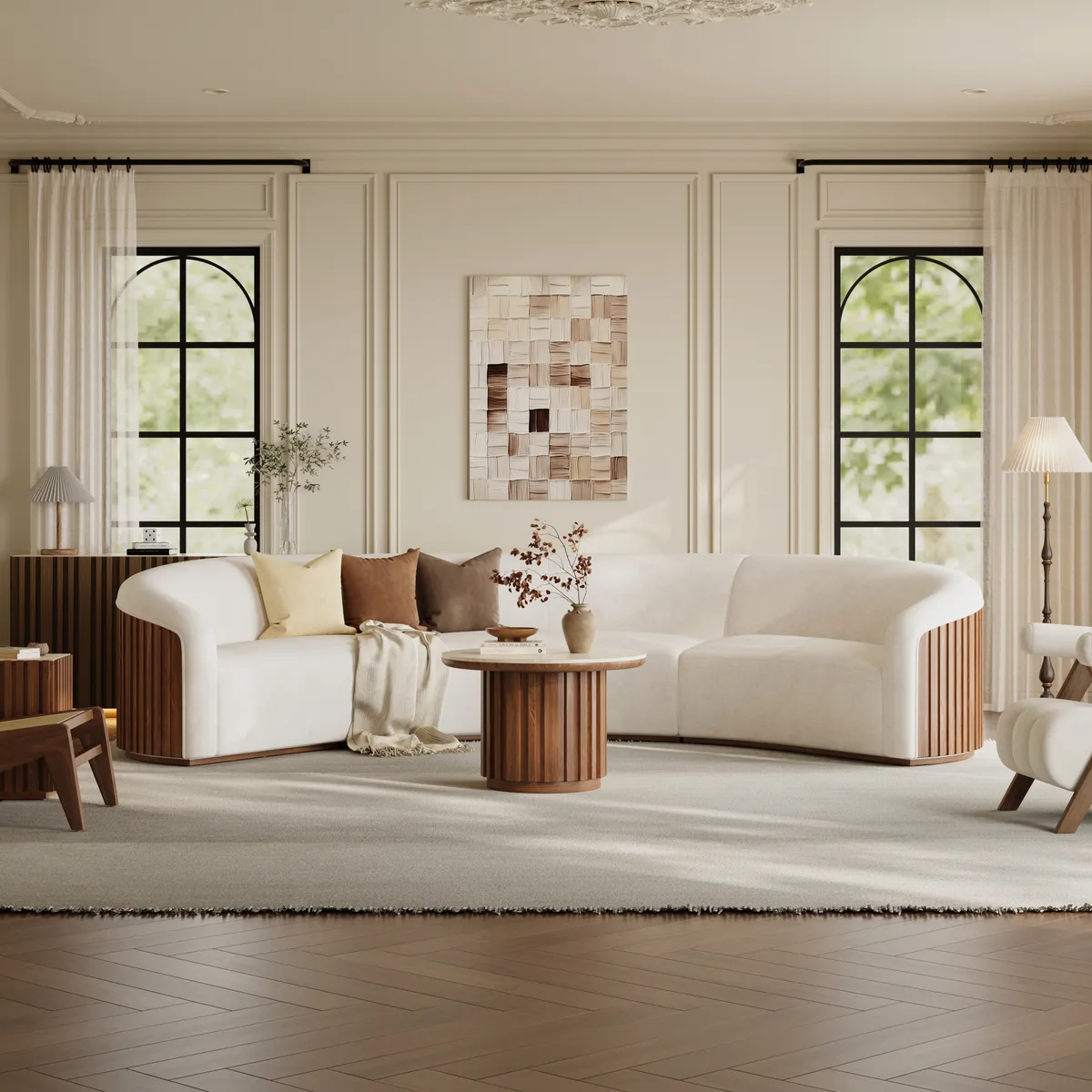 Aura Ash Wood Slatted Round Coffee Table with Sintered Stone Top — image 15