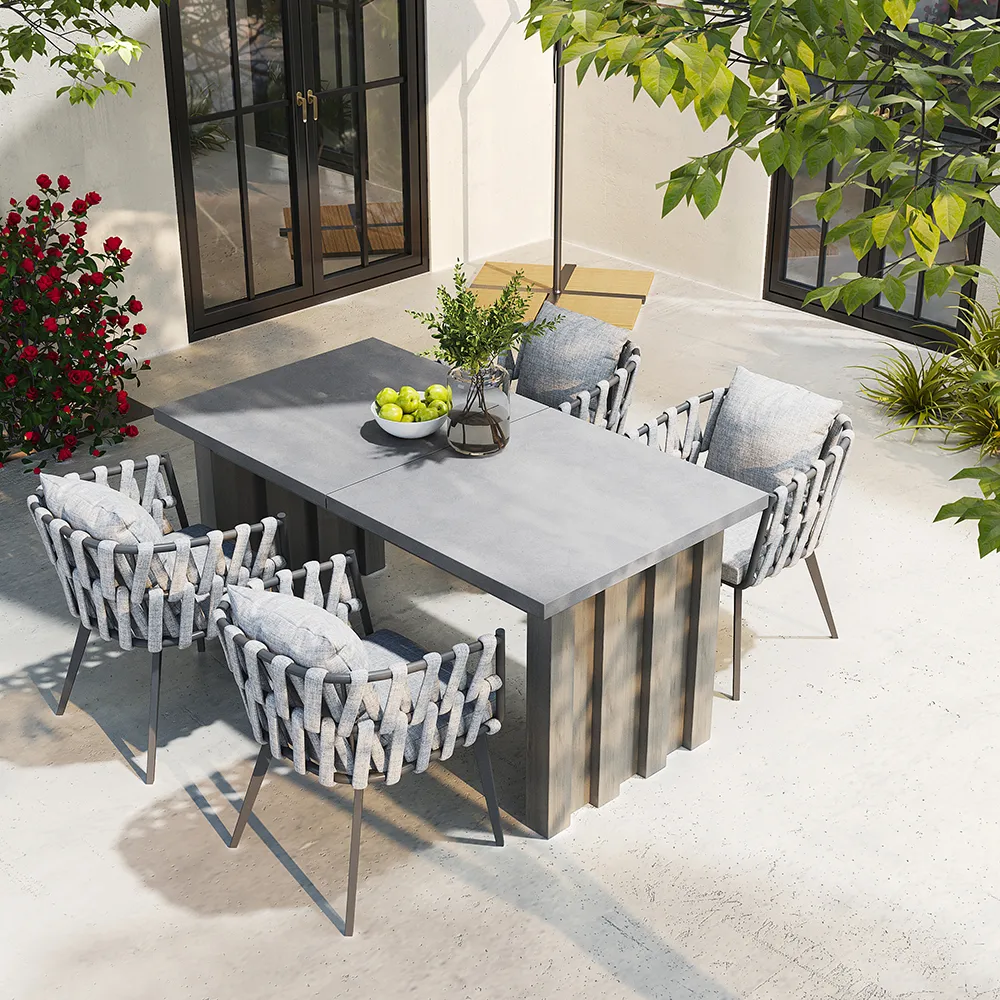 11 Pieces Gray Aluminum Outdoor Patio Dining Set with Extendable Table and Woven Armchai — image 16