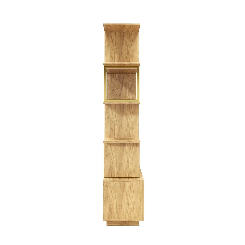 5-Tier Black Wood Bookshelf with 2 Doors Modern Bookcase in Gold Finish — image 17