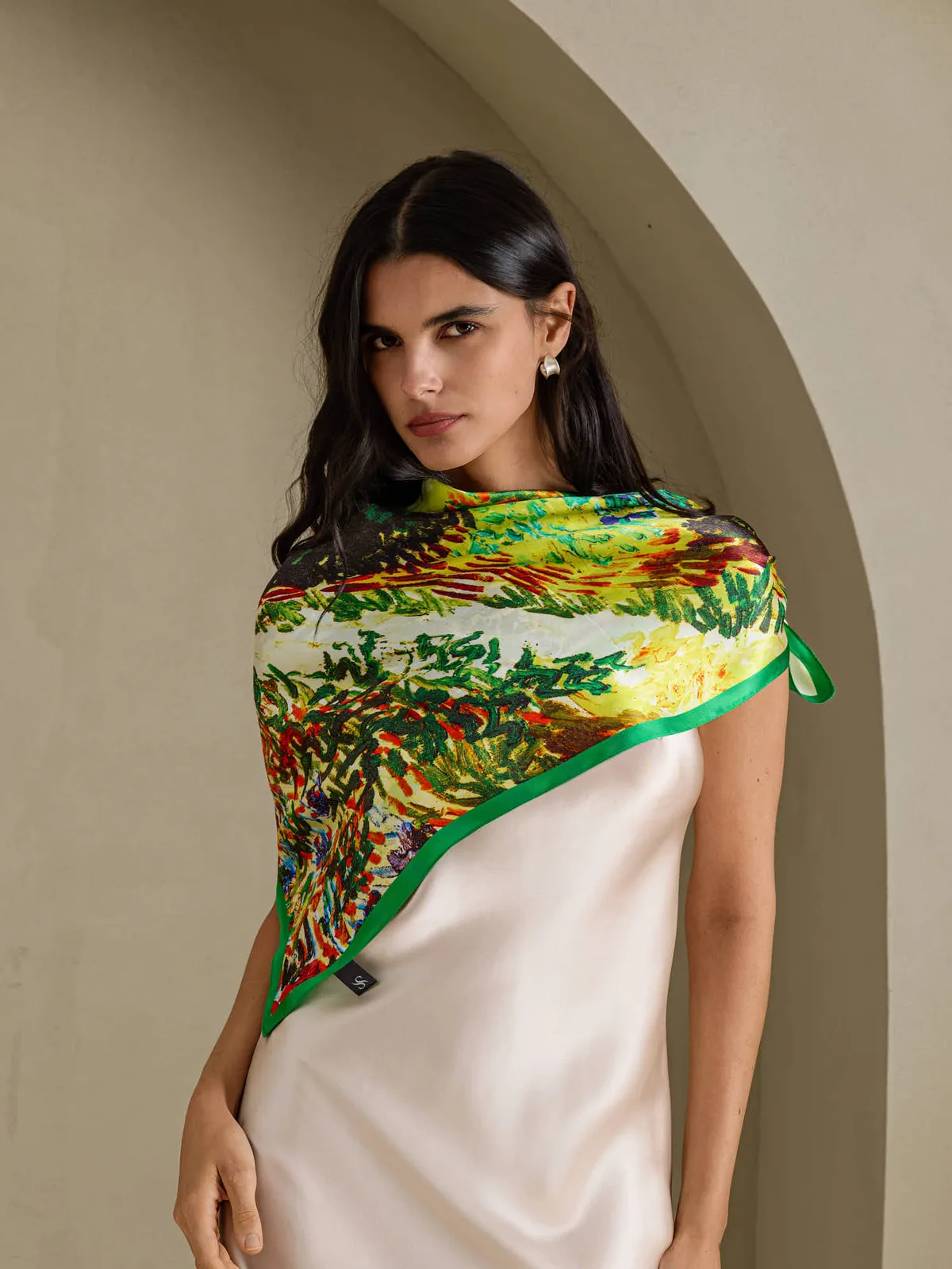 Pure Silk Impressionist Landscape Print Square Scarf - Size 90x90cm — image 5
