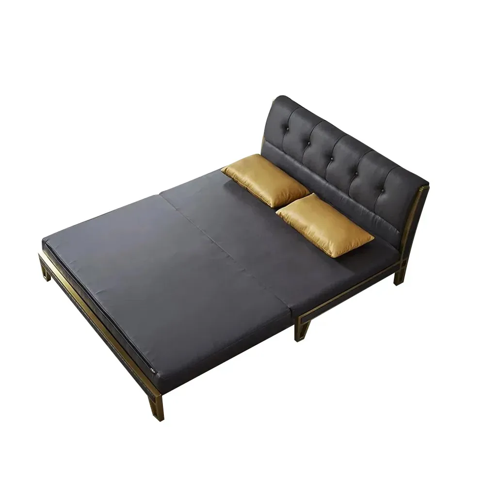 59" Modern Black Convertible Sofa Bed Tufted Leath-Aire Upholstery — image 9