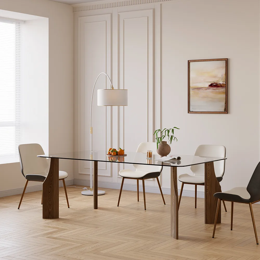 71" Rectangle Glass Dining Table for 8 Person Walnut Solid Wood 4-Legs — image 3