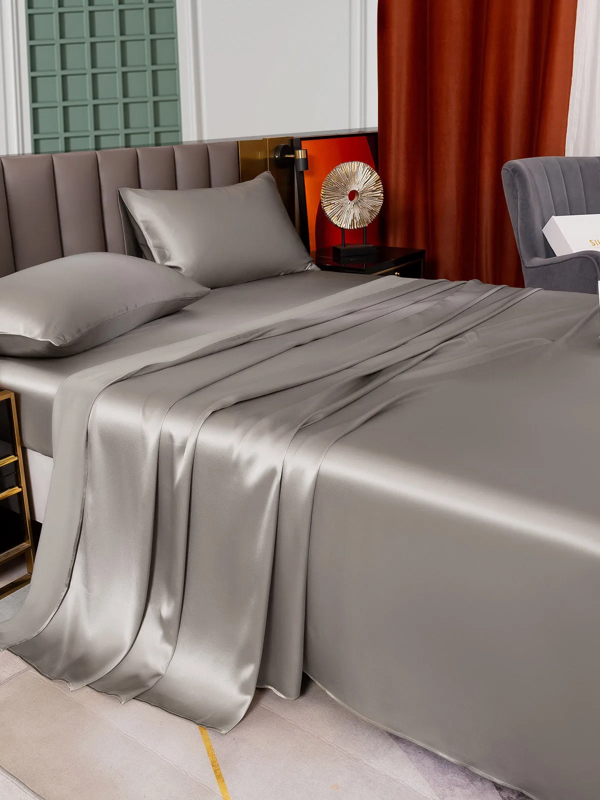 25Momme Silk 4Pcs Set Fitted&Flat Sheets+2x Pillowcases — image 3
