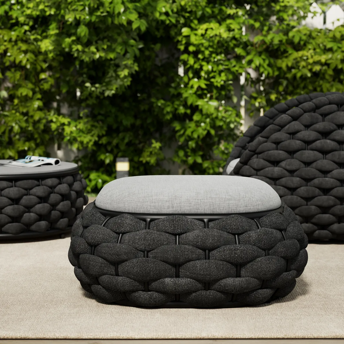 Cocaro Outdoor Storage Ottoman with Woven Rope in Light — image 4