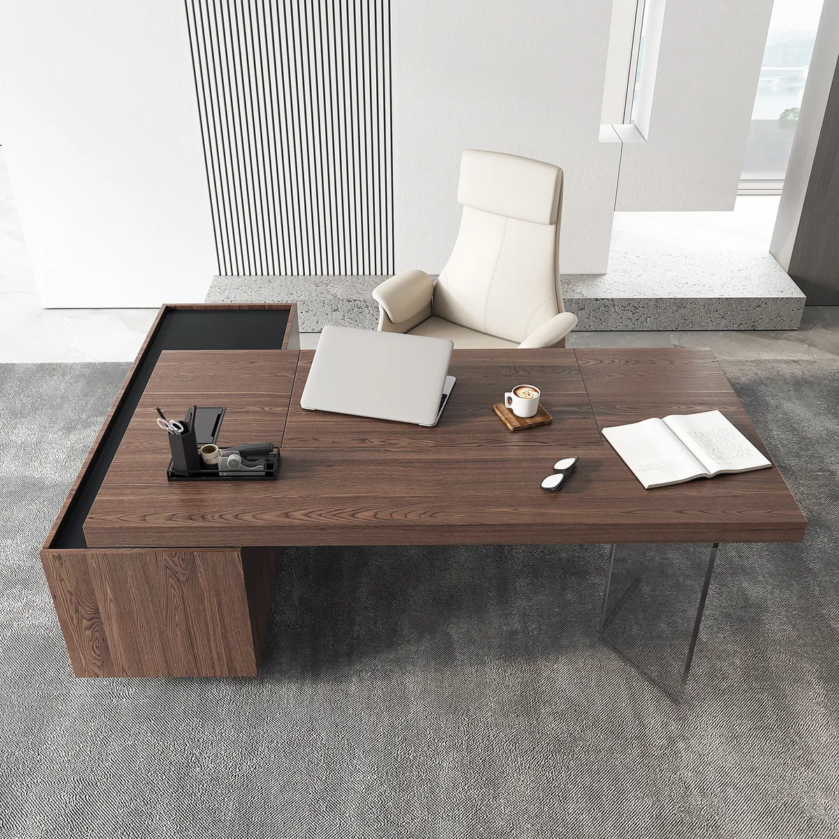 Modern 72" L-Shape Whitewash Standing Executive Desk with lifter Desktop Left Hand — image 27