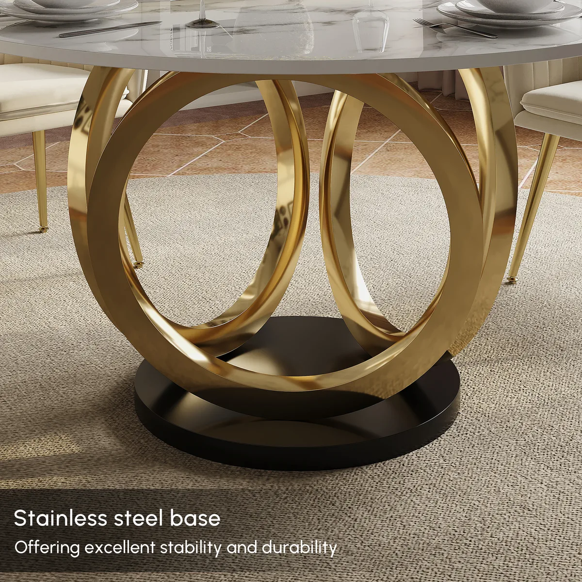 Dining Table Set 53.1" Faux Marble Dining Table White with 4 Velvet Chairs Modern — image 17