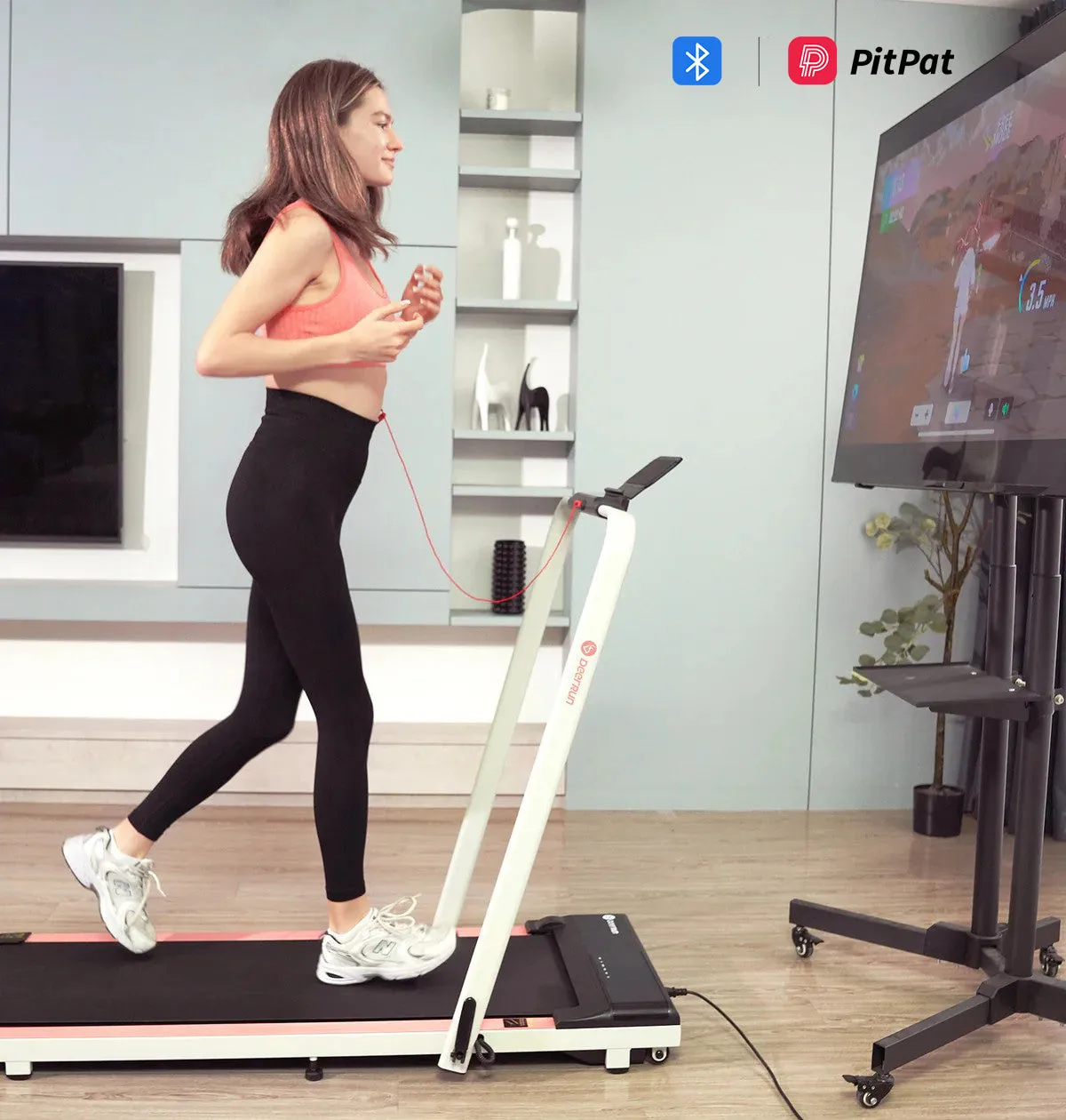 A5 Pro Smart 2 in 1 Folding Treadmill Pink with Handrail, 300Lbs — image 4