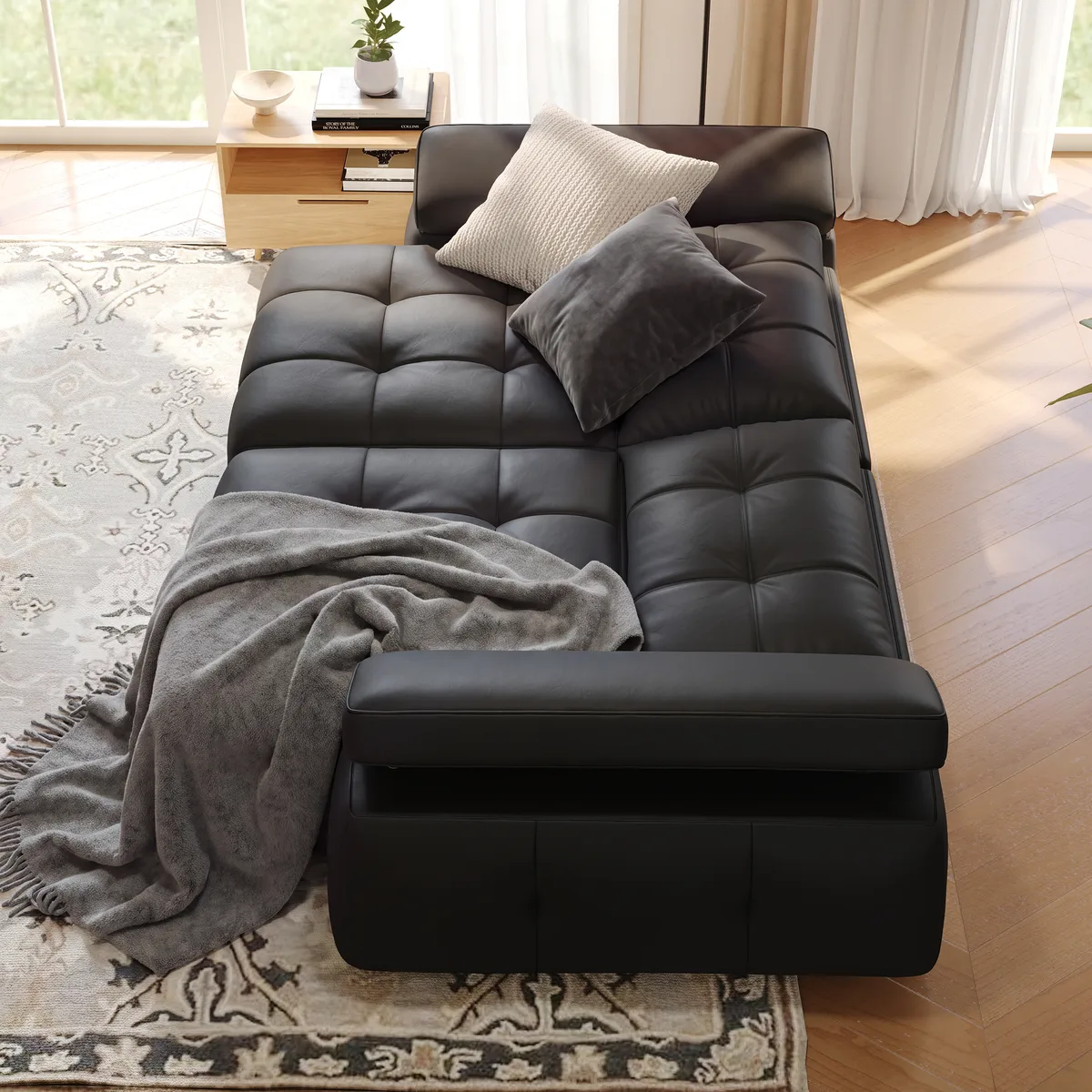 95" 2-Seater Genuine Leather Power Convertible Sleeper Sofa with Adjustable Armrests — image 26