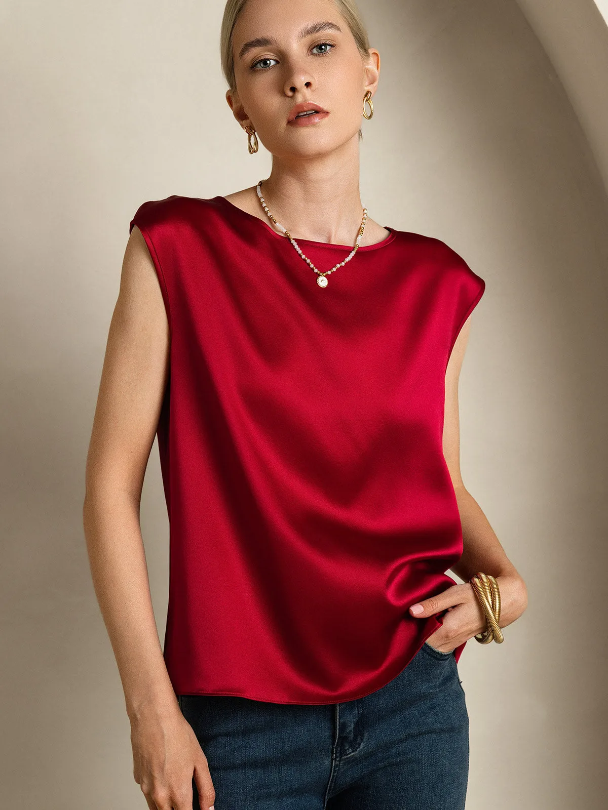19Momme Women's Silk Cap Sleeve Round Neck Top — image 3