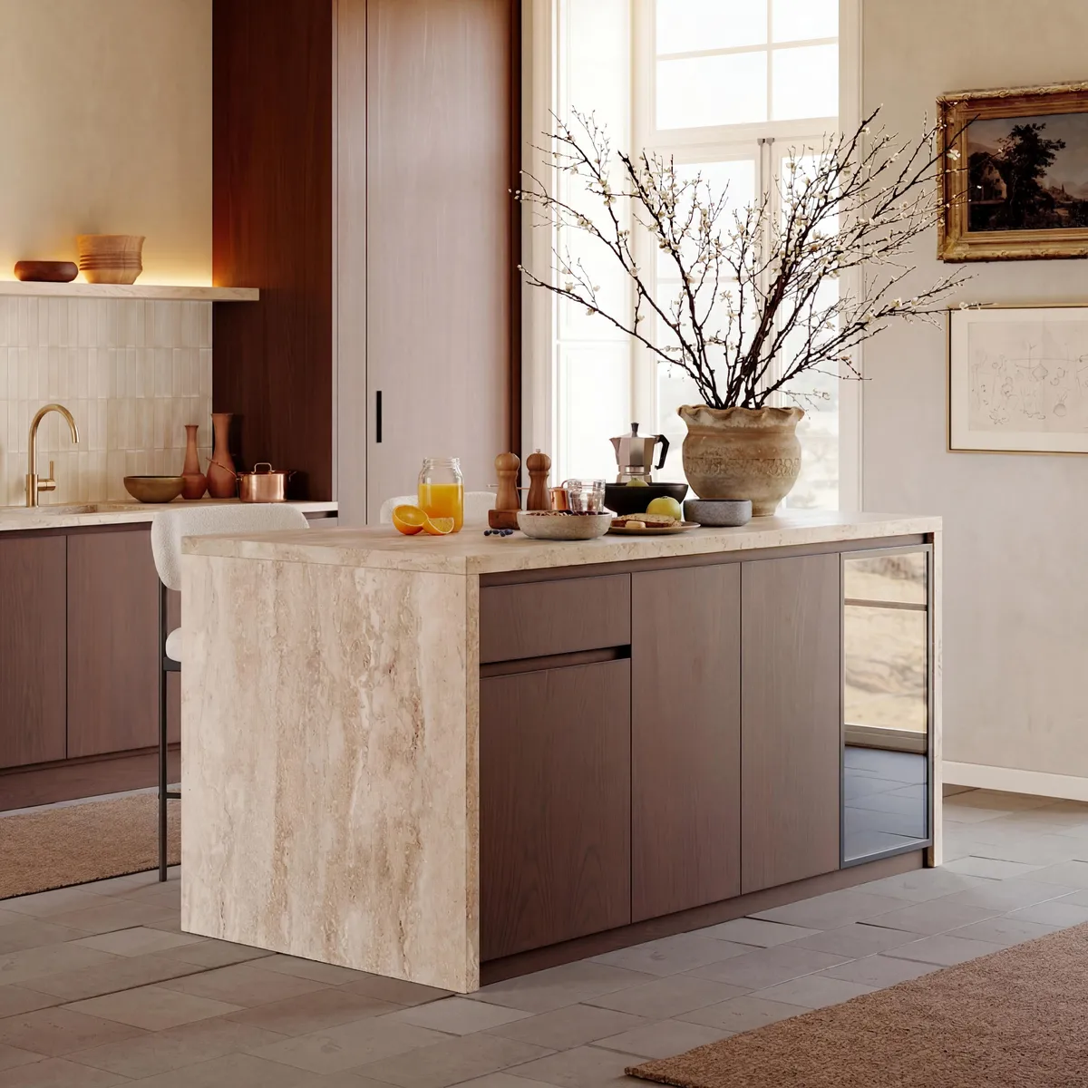 72" Waterfall Wood Kitchen lsland Fluted Panel Design with & Storage & LED Light — image 8
