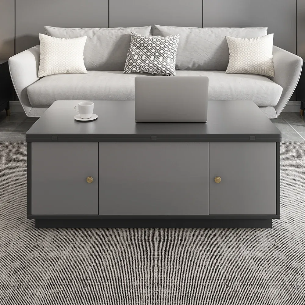 Set of 2 Gray Extendable 3 Drawers TV Stand & Lift-Top Coffee Table Set Up — image 3