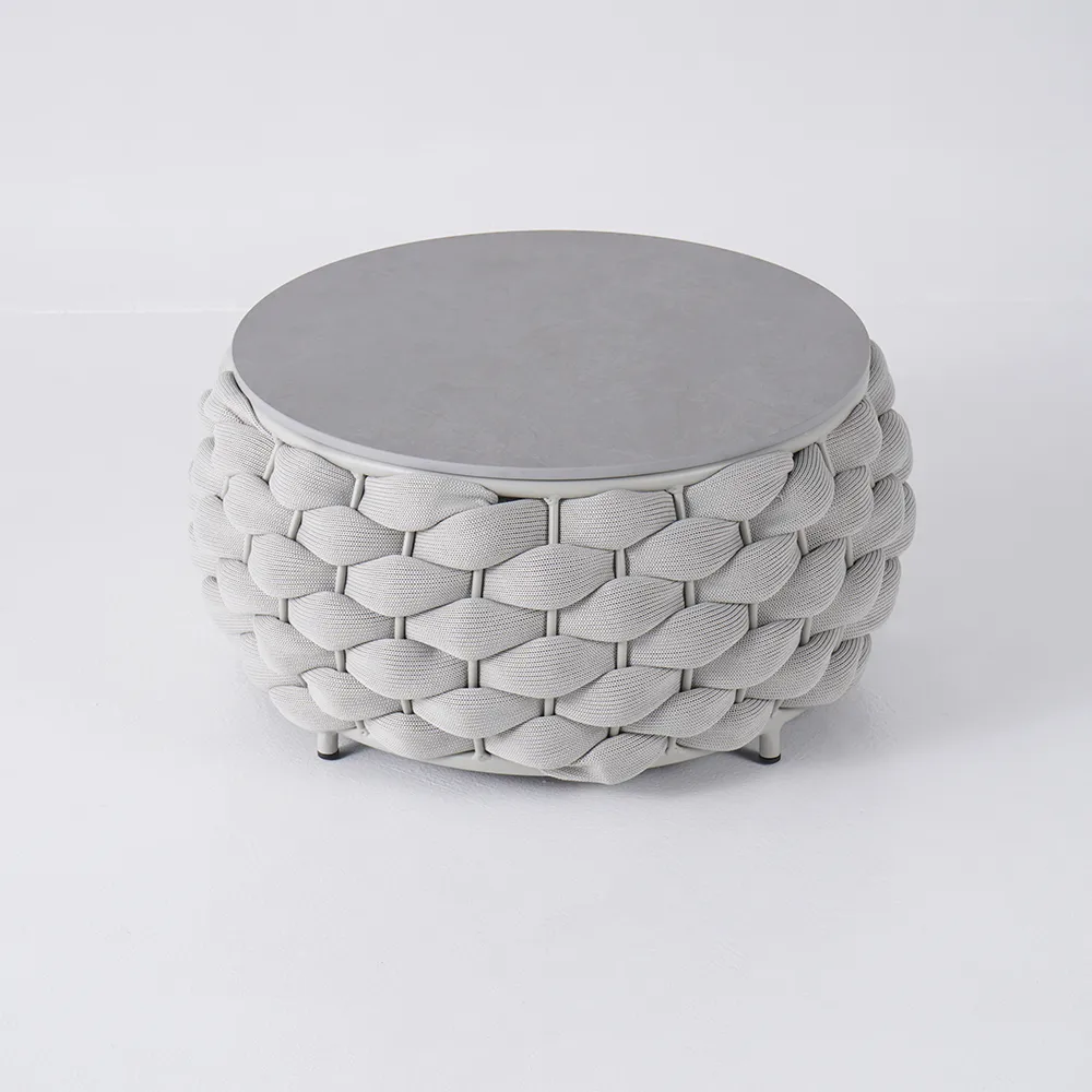 Tatta Modern Top Round Outdoor Coffee Table with Woven Rope Base & Storage — image 12