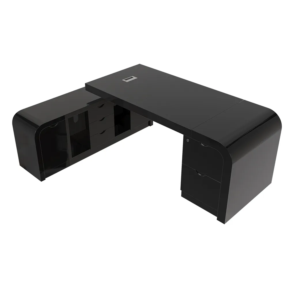Chicent 71'' L-shaped Smoked Brown Computer Desk with Cabinet Left Hand — image 28