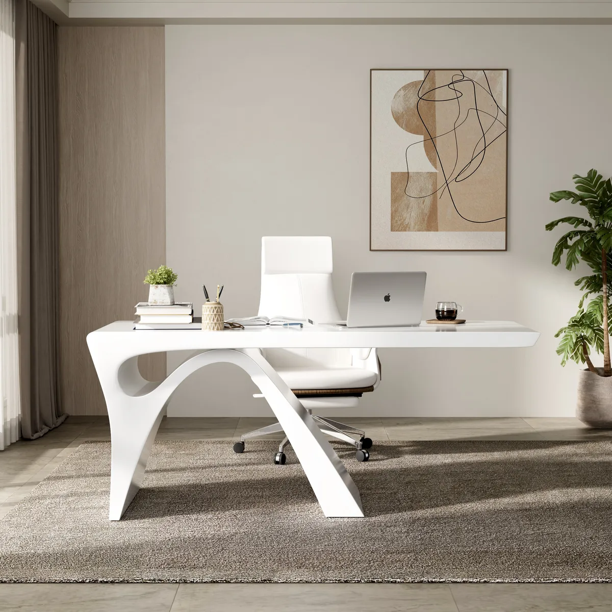 Modern 55" Rectangular Black Writing Desk with Arched Base — image 25