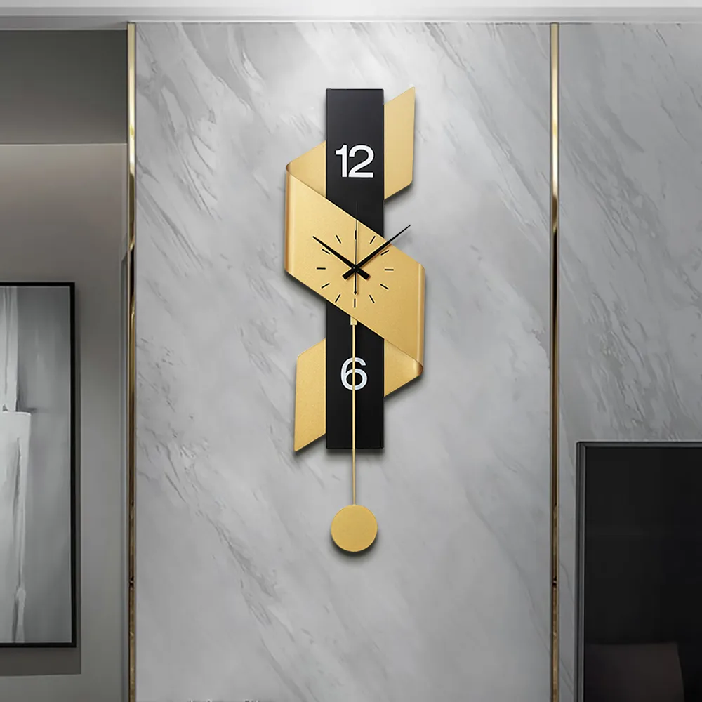 34.3" Modern Geometric Gold & Black Digital Wall Clock Oversized Wall Decor For Living Room — image 3