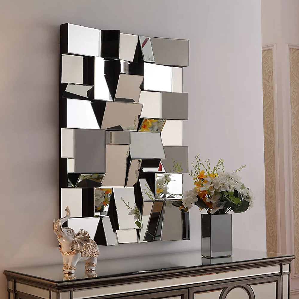 39" Brown Glass Wall Mirror Geometric Decorative Mirror Vertical & Horizontal Mounting — image 12