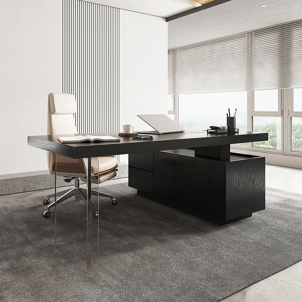Modern 72" L-Shape Whitewash Standing Executive Desk with lifter Desktop Left Hand — image 5