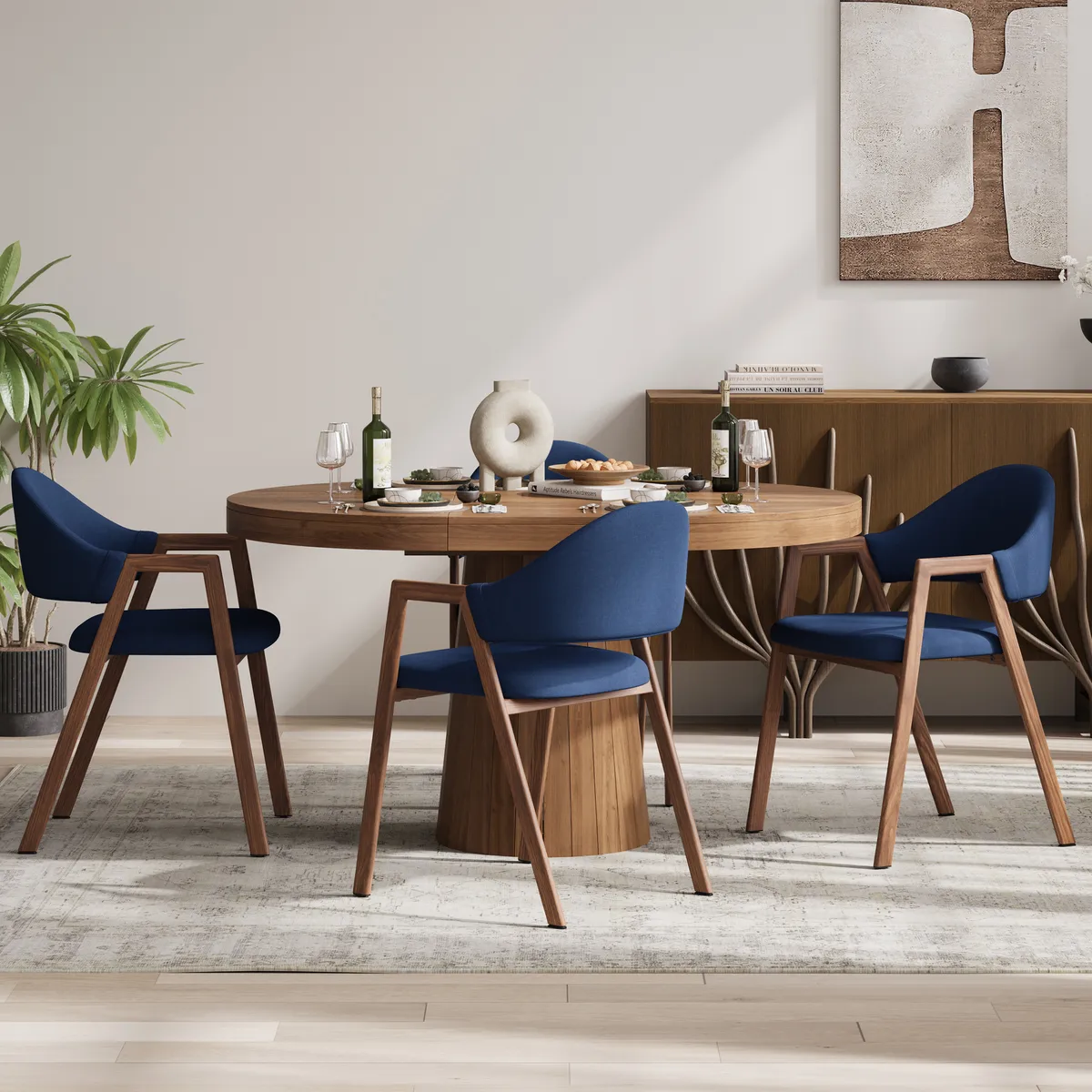 Blue Linen Upholstered 4-Piece Dining Chair Curved Back Chair — image 23
