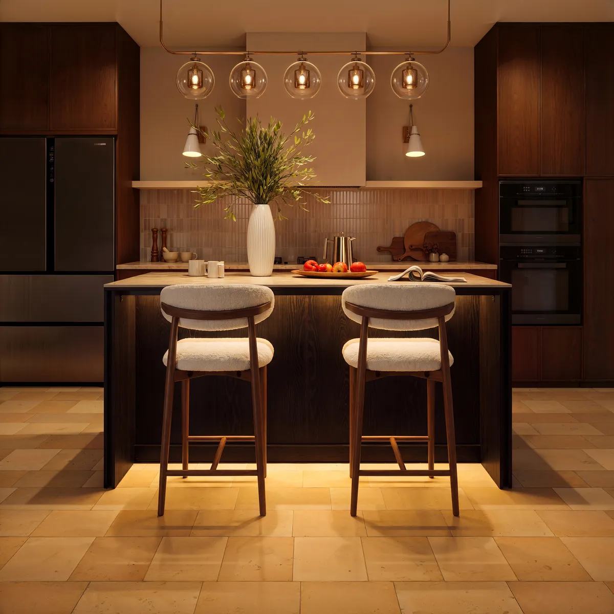 Modern 72" Faux Travertine Sintered Stone Kitchen Island with Storage & LED Light — image 12