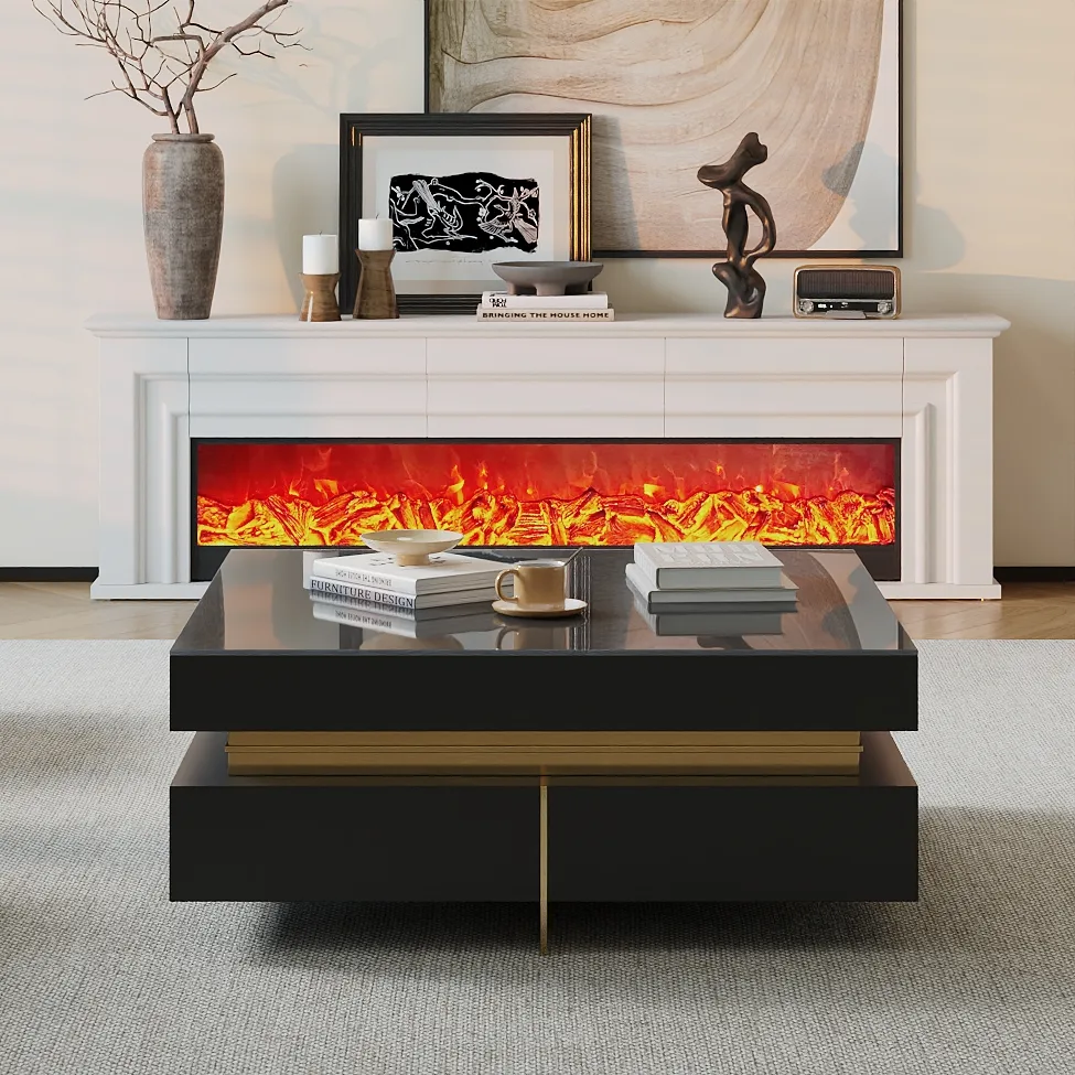 Black Modern Square Coffee Table with Drawers — image 13