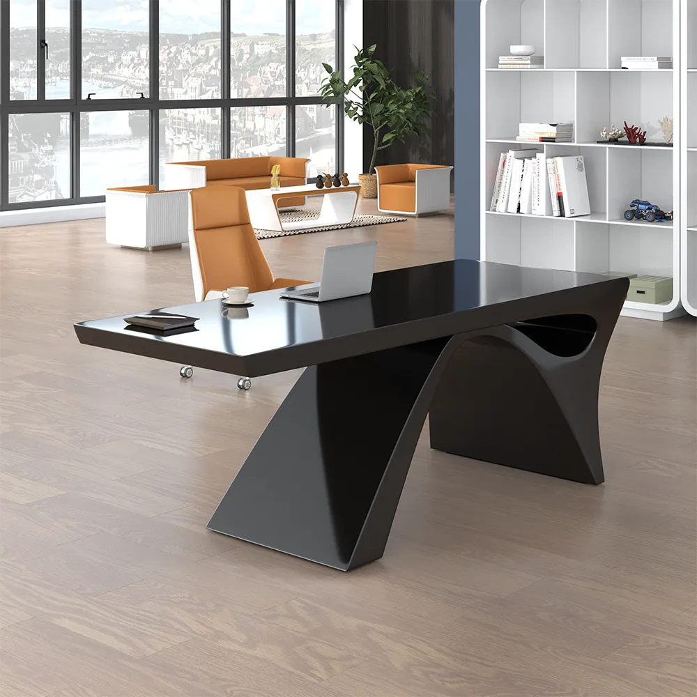 Modern 55" Rectangular Black Writing Desk with Arched Base — image 4