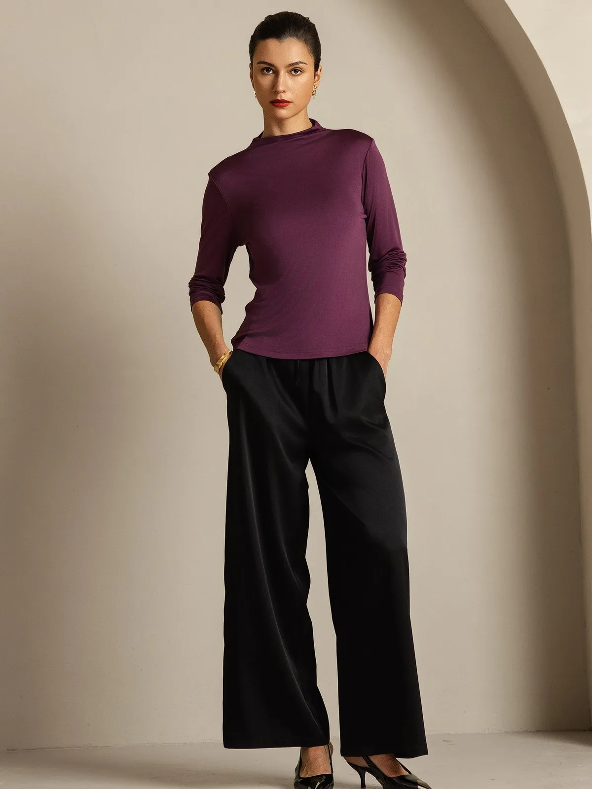 Women's 100% Mulberry Silk Long Sleeve Mock Top — image 5