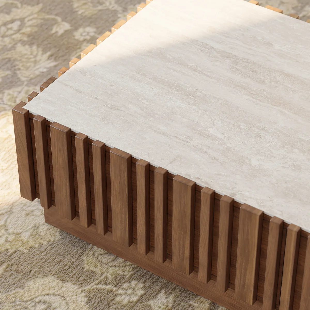 Aura 47" Ash Wood Slatted Coffee Table with Sintered Stone Top — image 17
