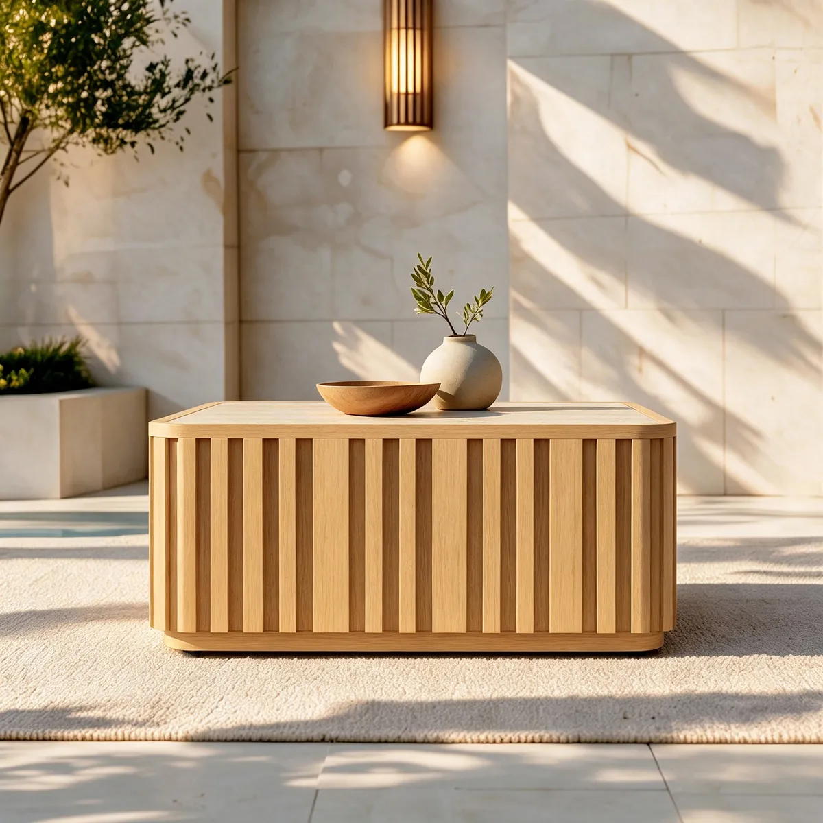 Flutera Fluted Aluminum Outdoor Coffee Table with Sintered Stone Top — image 2