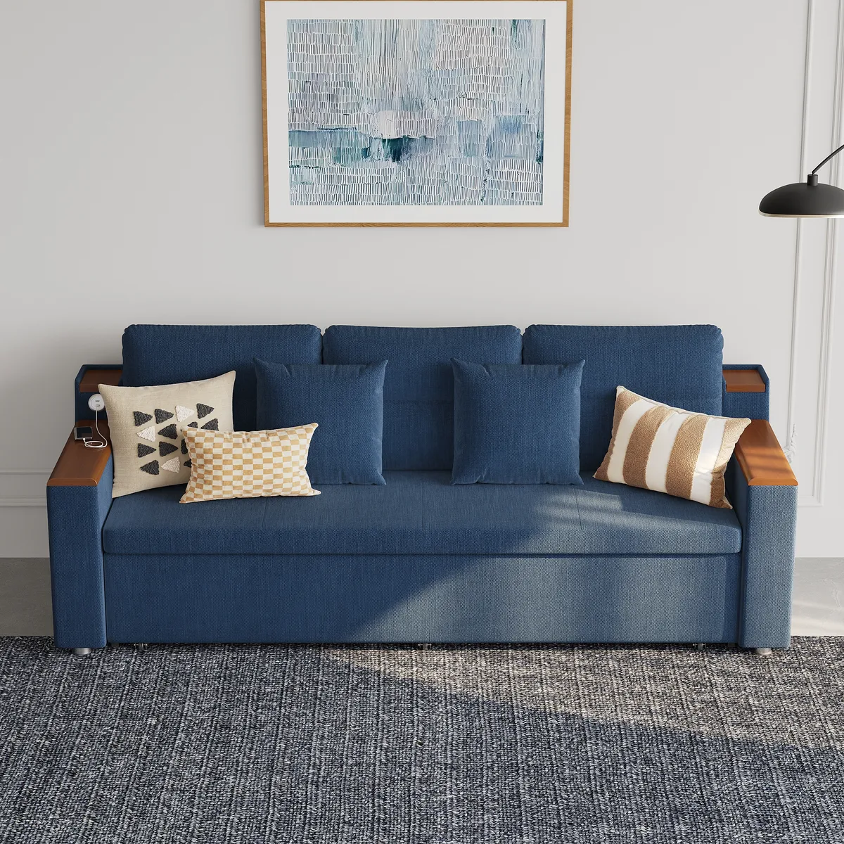 King Size Daybed with Trundle Linen Pull Out Sofa Bed — image 4