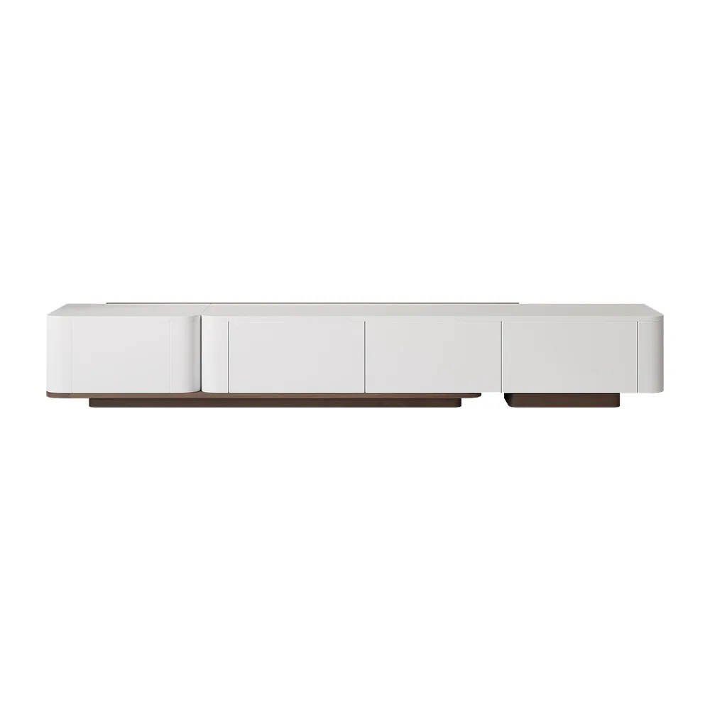 107.8" Off White Modern Wood Extendable TV Stand with 4 Drawer Retracted Cream Media Console — image 18