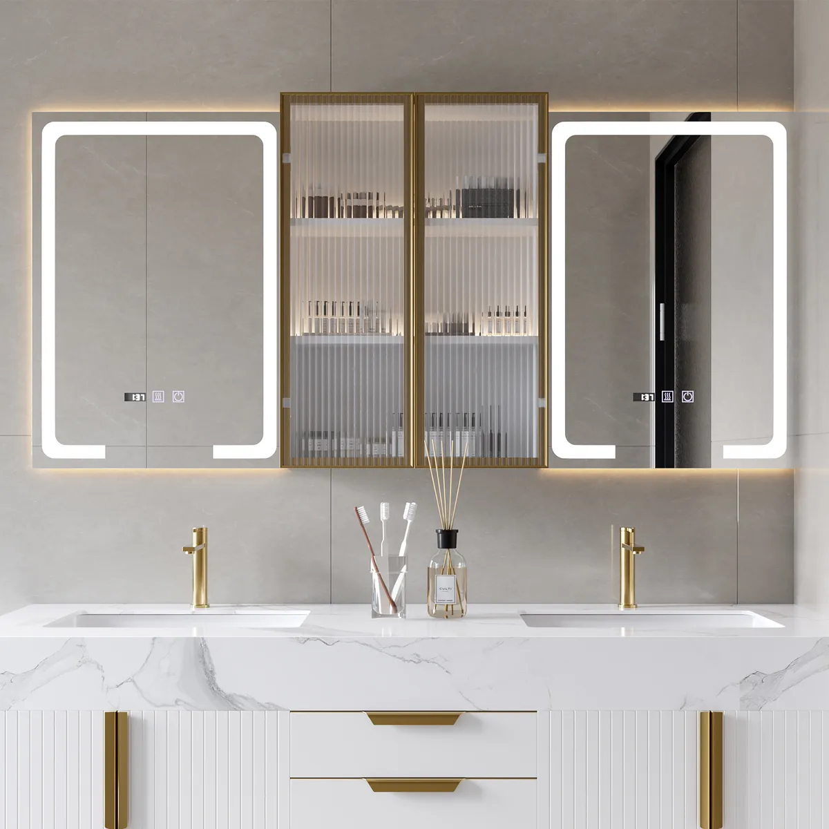 59" Double Sink Floating Vanity Set with LED Medicine Cabinet with Storage — image 3
