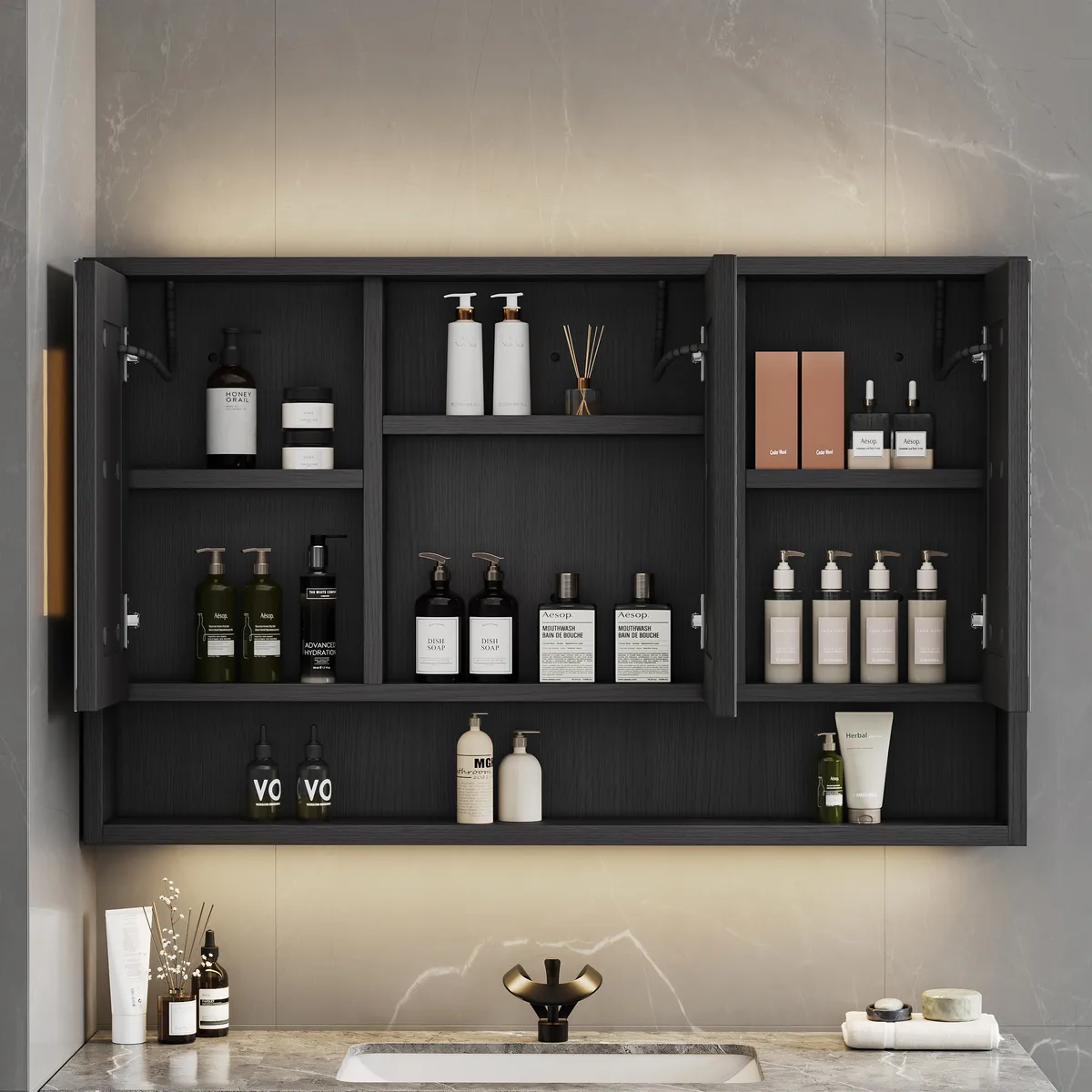 39" Black LED Medicine Cabinet with Adjustable Lighting, Demister & Digital Clock — image 3