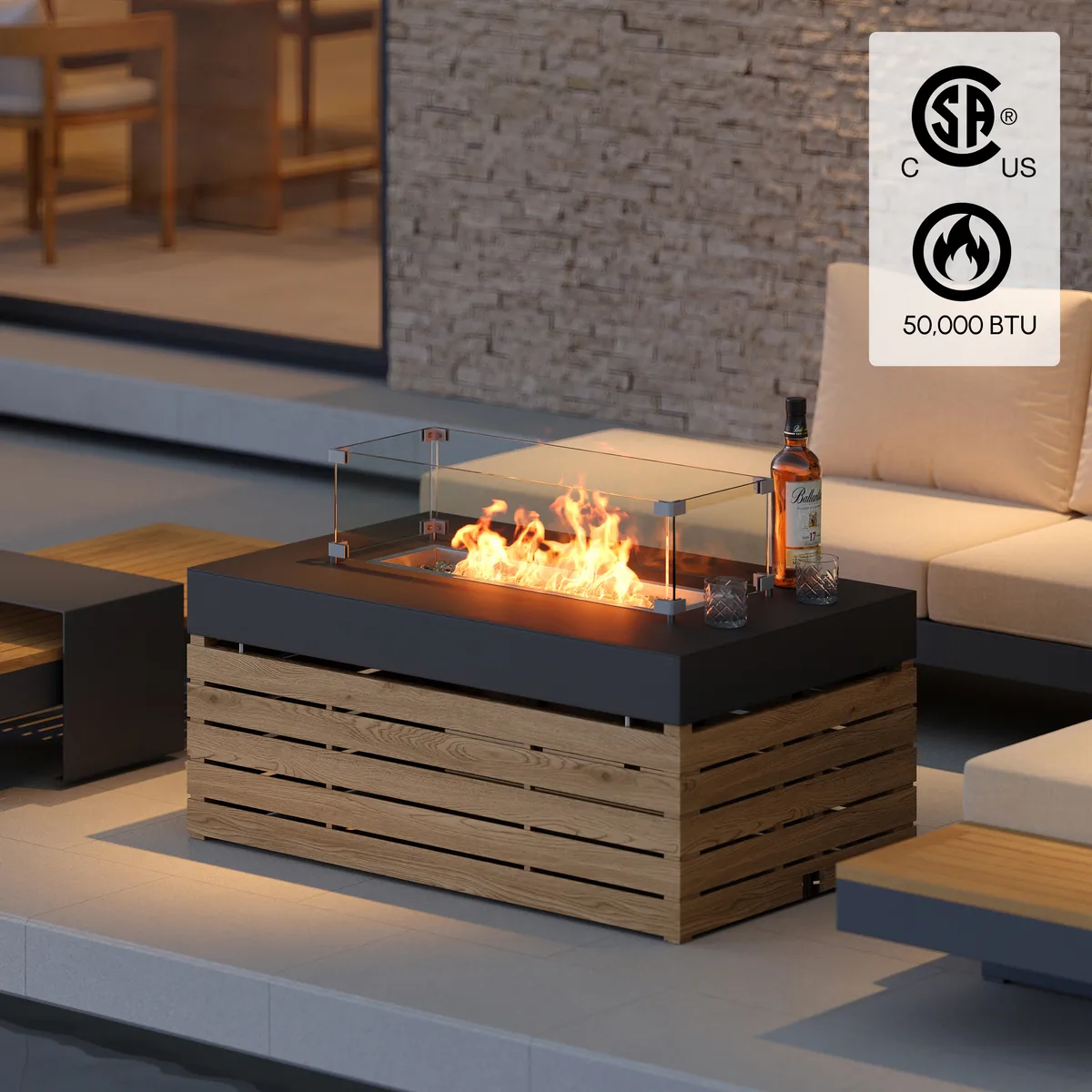 4PCS Modular L-Shaped Outdoor Sectional Sofa Set with Smokeless Fire Pit Table Yard& Garden Furniture for 4 Person in Gray Cushion Included — image 3