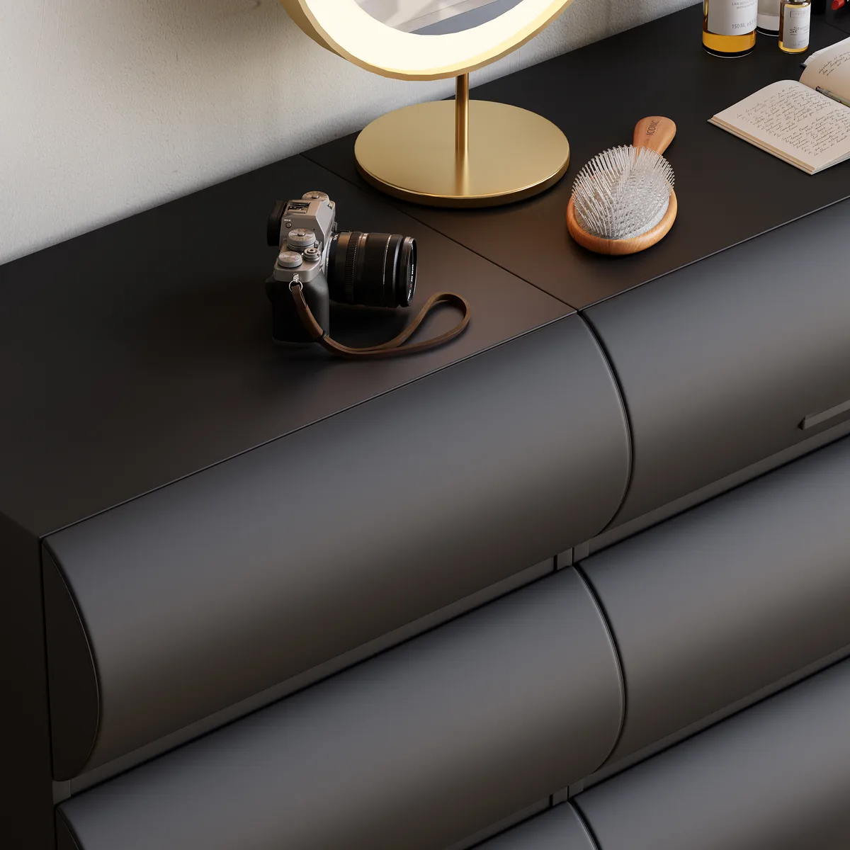 Humply Modern Black Leather 6 Drawer Dresser Chest with Storage Cabinet — image 18