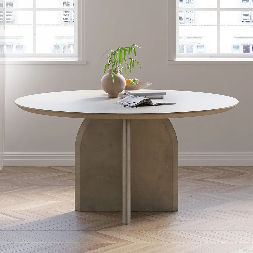 Dining Table Set 39.4" Round Wood Dining Table & 4 Upholstered Light Gray Velvet Dining Chairs Modern — image 5