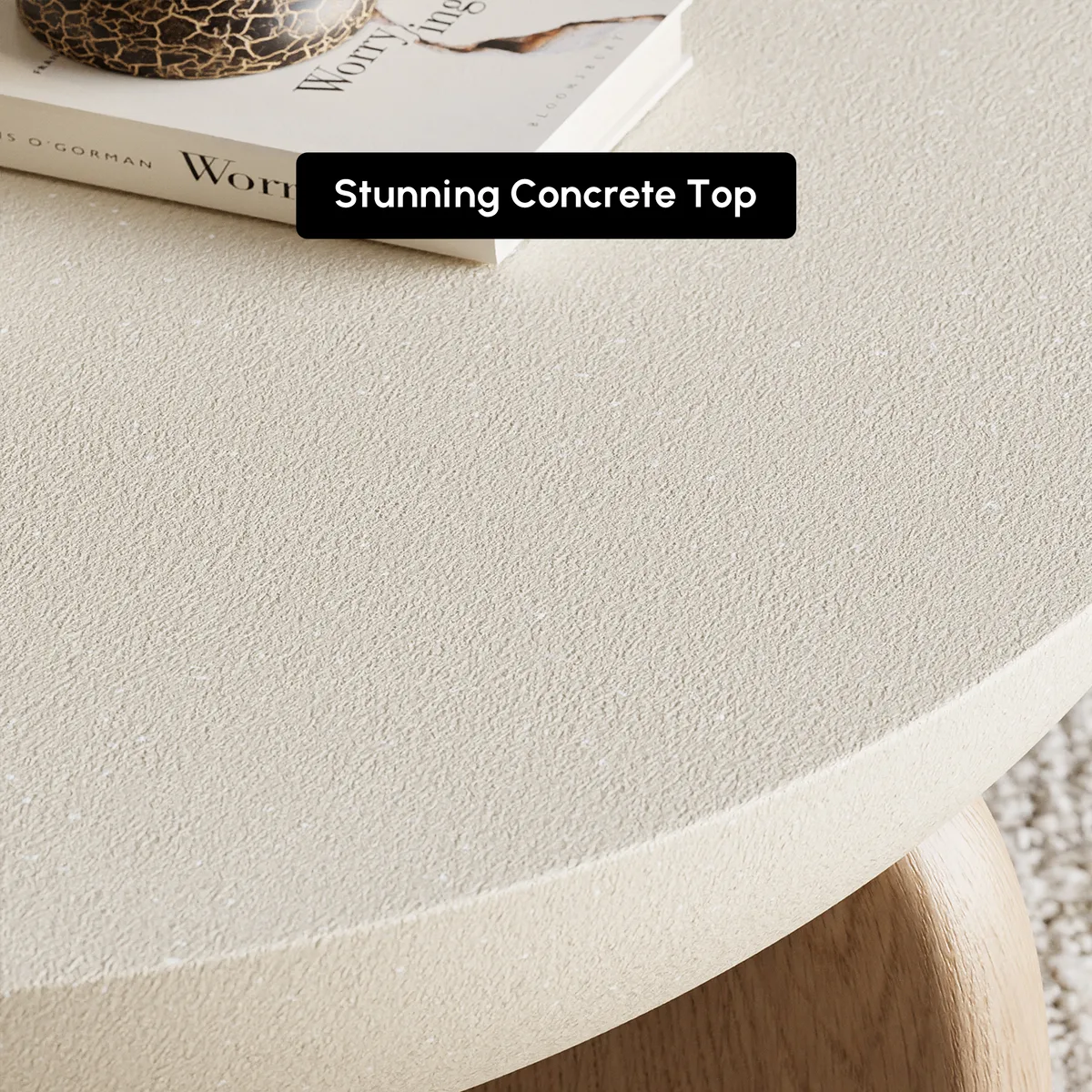 Curva Round Concrete Walnut Coffee Table with Wood Legs — image 28