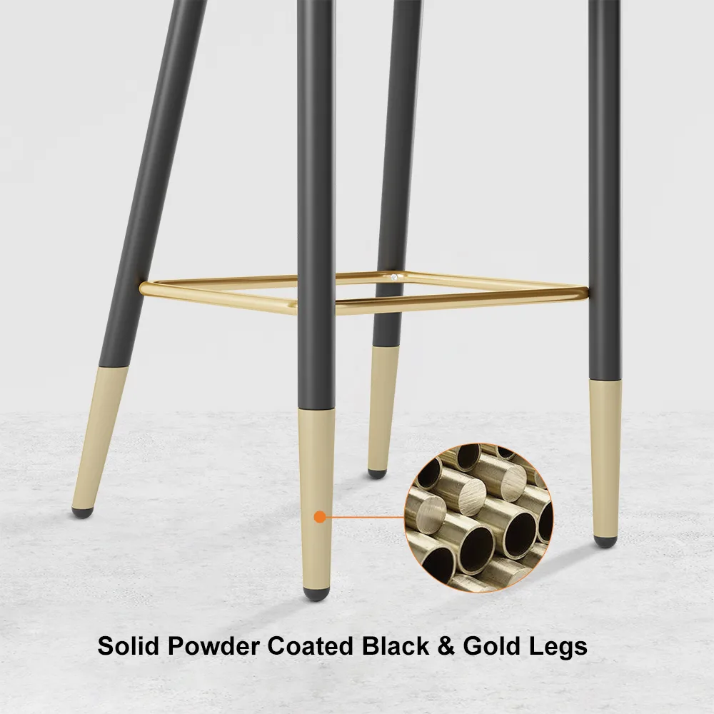 Modern Black Velvet Upholstered Bar Stool with Low Back & Footrest — image 8