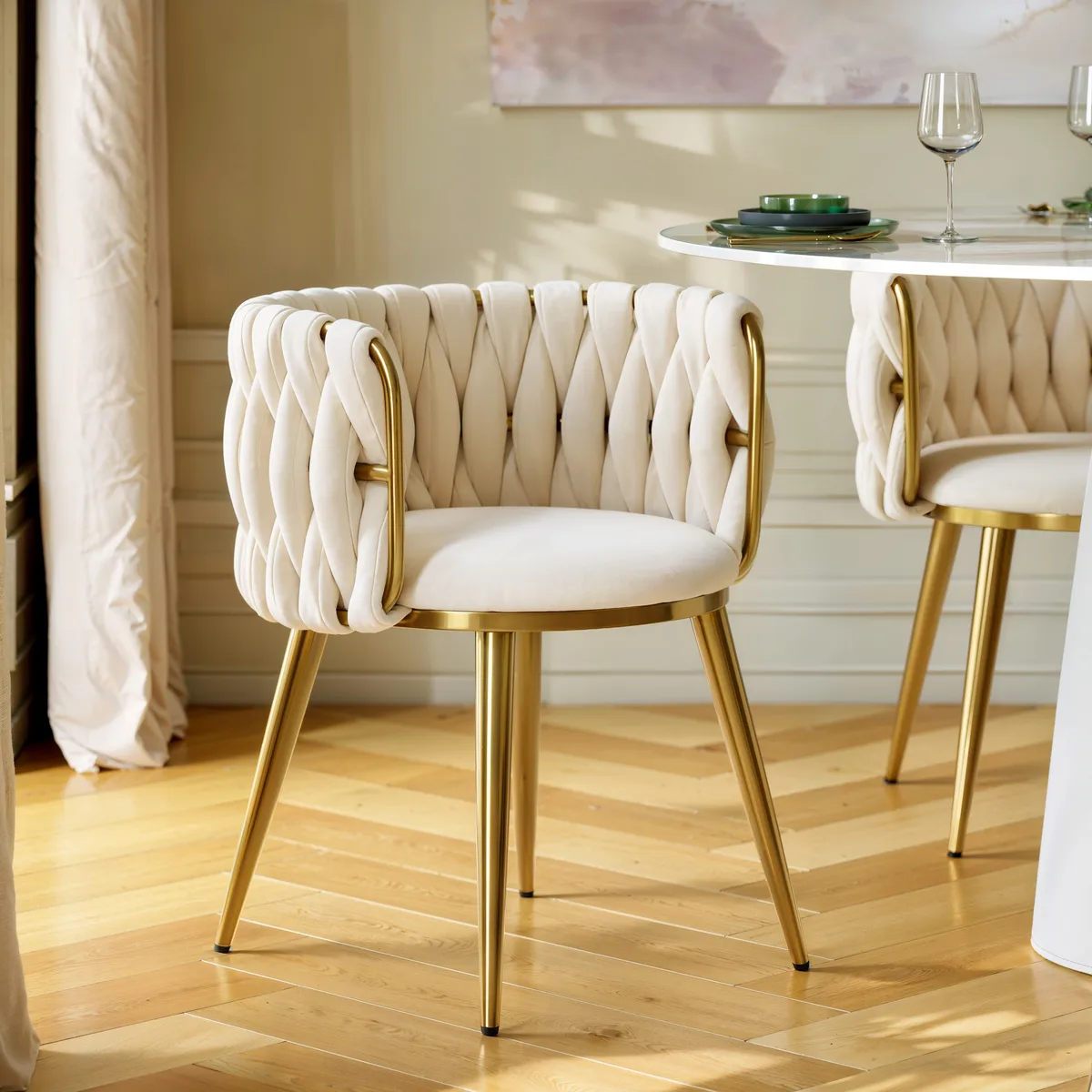 4-Piece Nordic Light Gray Barrel Back Dining Chair Round Accent with Velvet Upholstery — image 22